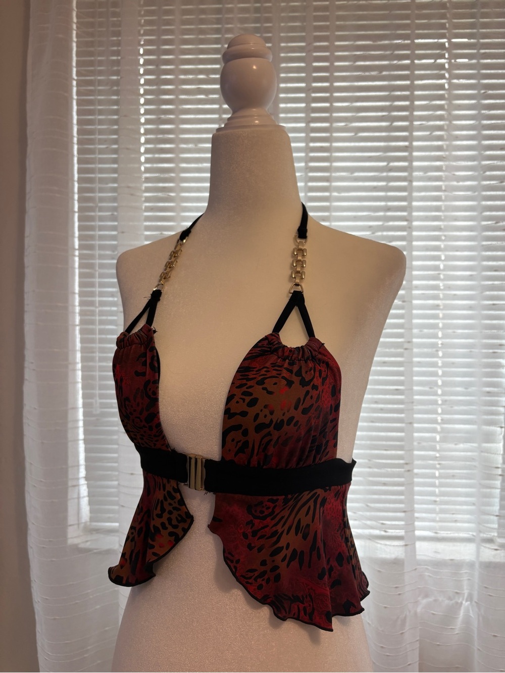 I.AM.GIA Black and Red Leopard Print Top